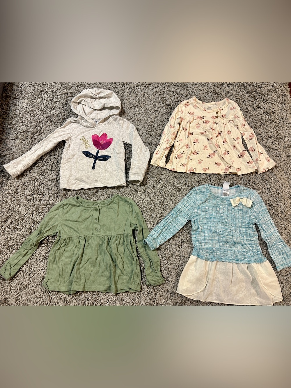 healthtex Girls Mixed Long Sleeve Tops - Pink Flower, Cream Floral, Green, Blue
